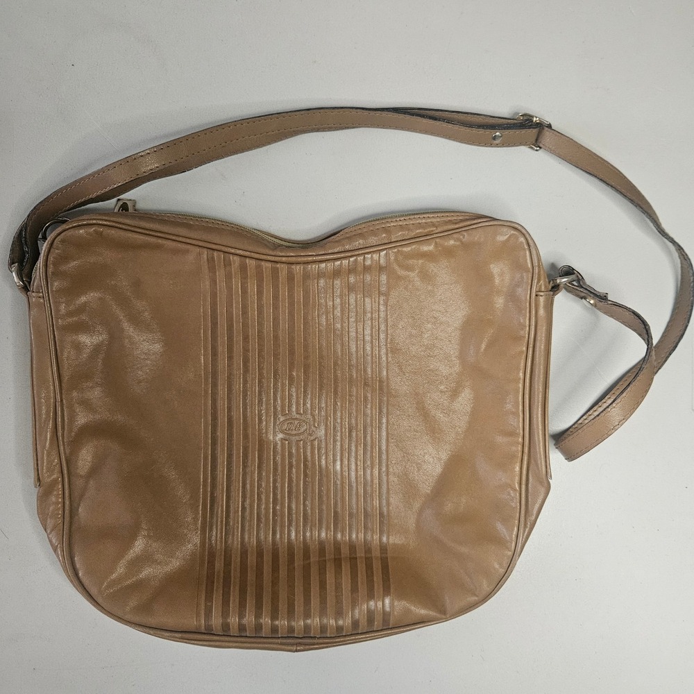 Pelletterie Di Feo Milano Vintage Tan Leather Crossbody Bag Made in Italy Ribbed